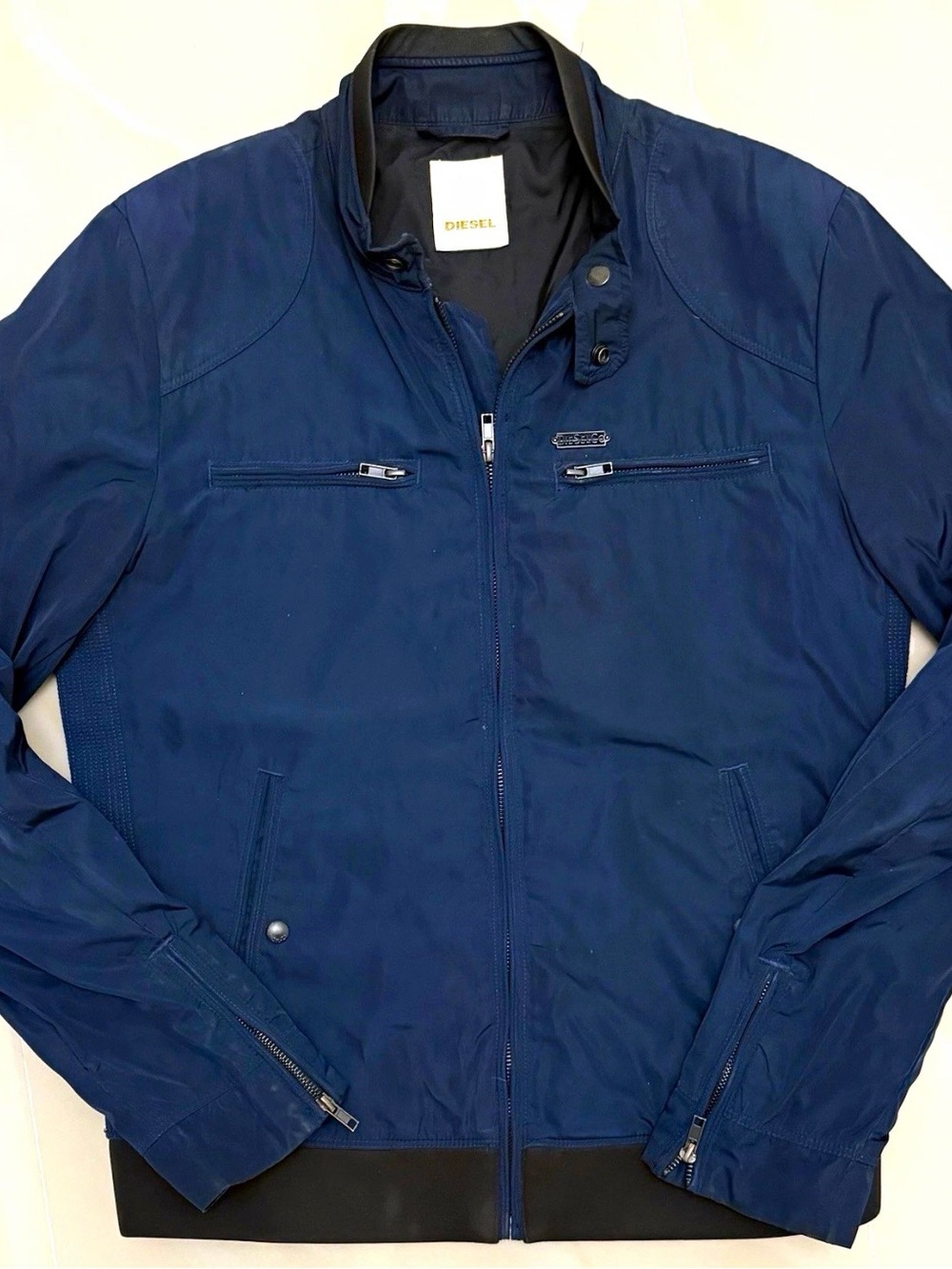 Diesel Men's Navy Blue Vintage Long Sleeve Bomber Jacket Full Zip Size L